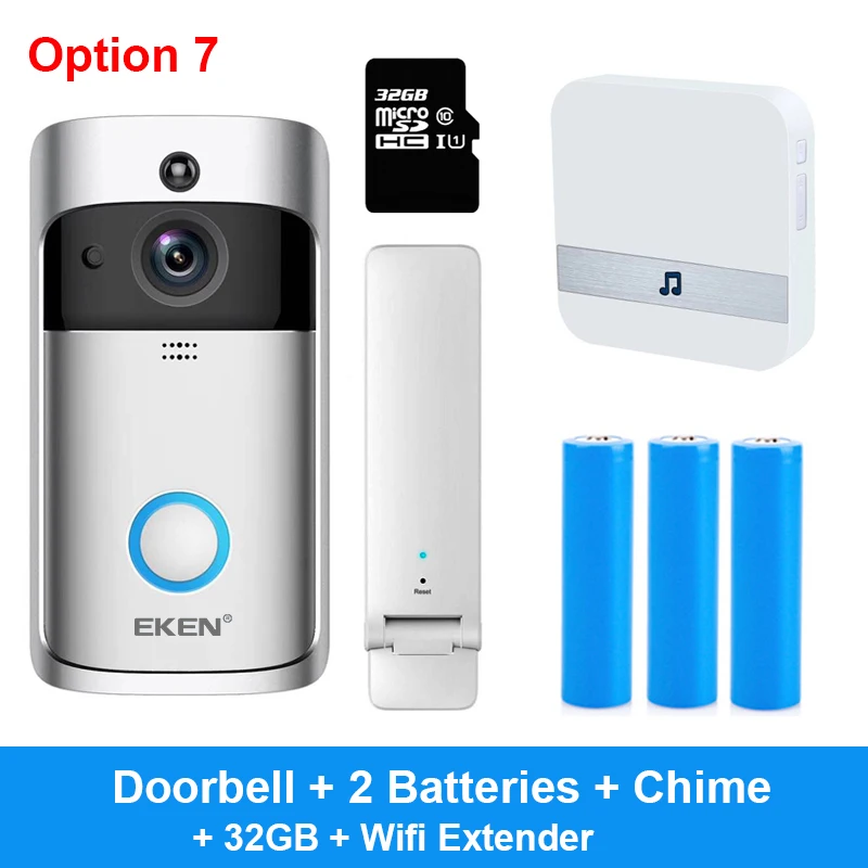 Option 7 EKEN V5 видео дверной звонок умный беспроводной WiFi дверной звонок безопасности визуальная запись домашний монитор ночного видения домофон дверной телефон - Цвет: Option 7