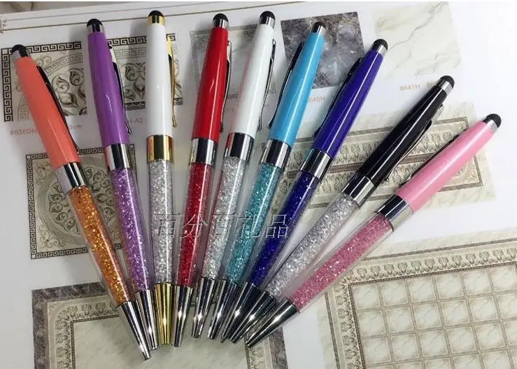 100 шт./лот 2 в 1 новая ручка с кристаллами милая брендовая шариковая и стразами