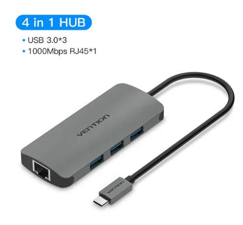 Vention USB-C концентратор type C концентратор USB 3,0 Thunderbolt 3 HDMI 3,5 мм аудио RJ45 адаптер для MacBook Pro samsung Galaxy S9 USB C концентратор - Цвет: 4 in 1 HUB