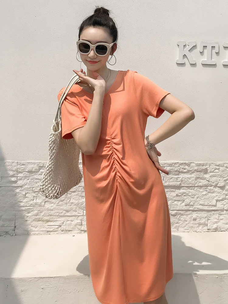 2019 Summer Pregnant Women Nursing Dress Clothes Short Sleeve Maternity Orange Pregnancy Casual | Мать и ребенок