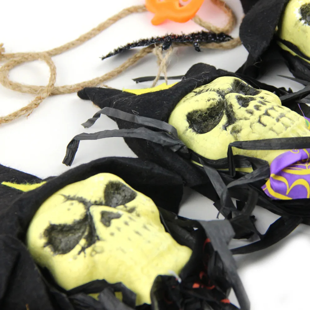 Черный Ткань череп гирлянды Хэллоуин овсянка с битами тыквы DIY Аксессуары стене