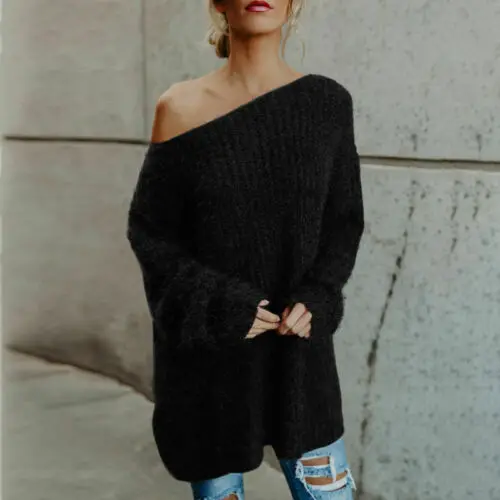 Sweater Shoulder Women The Long Sleeve Hot Pullover Casual Off 2019 new fashion strapless | Женская одежда