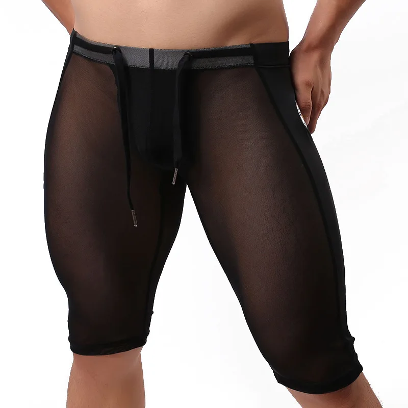 Men Swim Briefs Thin Mesh Tight Sexy Swimsuits Shorts Sweatpants Swimming Surf Board Beachshorts Gay Swimwear Low Rise Bathing