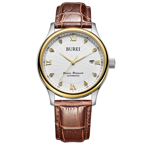 LGoldWhite Montre Homme BUREI часы люксовый бренд мужские водонепроницаемые механические Автоматические наручные часы мужские часов Relogio Masculino - Цвет: LGoldWhite