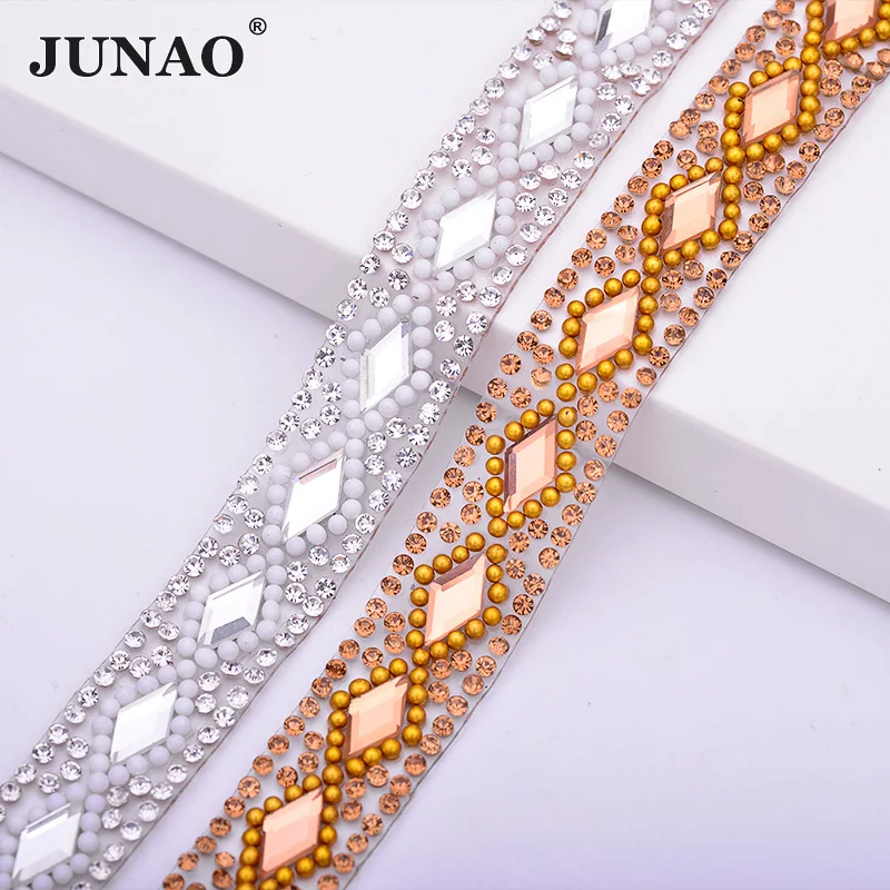 JUNAO 5 ярдов * 15 мм прозрачный коричневый цвет стразы горячей фиксации отделка цепи
