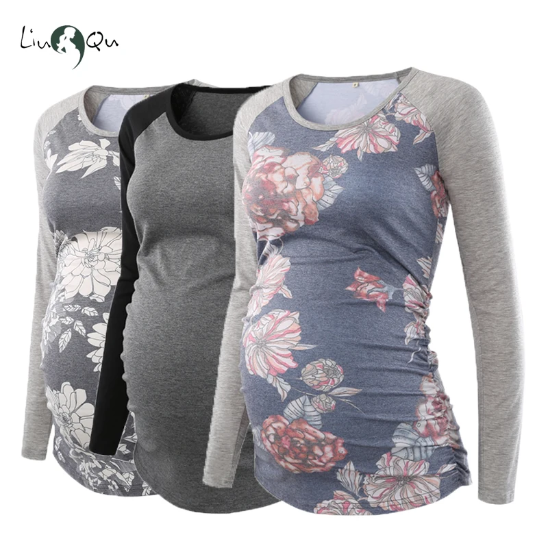 

LIU&QU Women's Maternity Tunic Tops Flattering Side Ruching Long Sleeve Pregnancy T-shirt Pregnant Mama Clothes O Neck Top