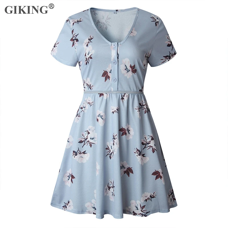 Женское платье с цветочным принтом GIKING Boho облегающее мини короткими рукавами и v