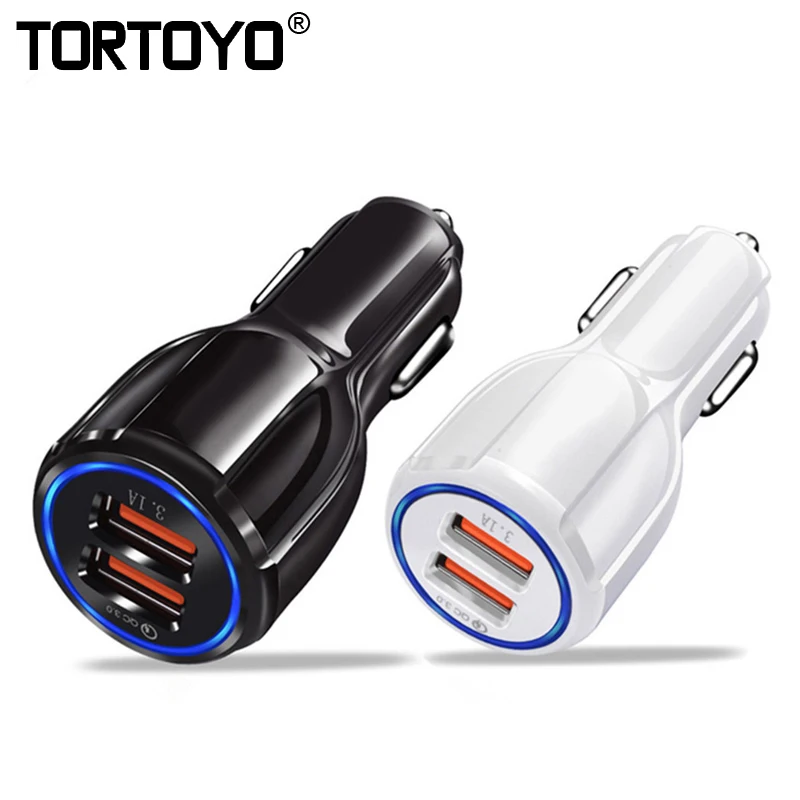 Автомобильное зарядное устройство TORTOYO QC3.0 с двумя портами USB, 2 порта, 5 В, 3,1 А, быстрая зарядка, Автоматическая быстрая зарядка, Зарядка телефона для iPhone, samsung, huawei, Xiaomi