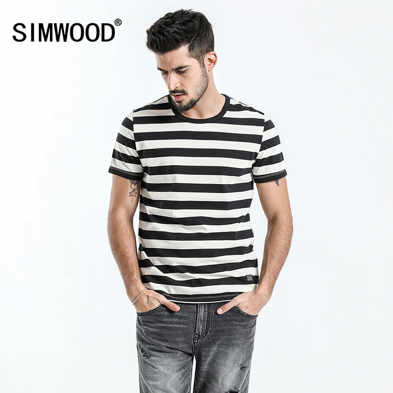 Simwood 2019 Новая летняя футболка Мужская модная полосатая с круглым вырезом мужские