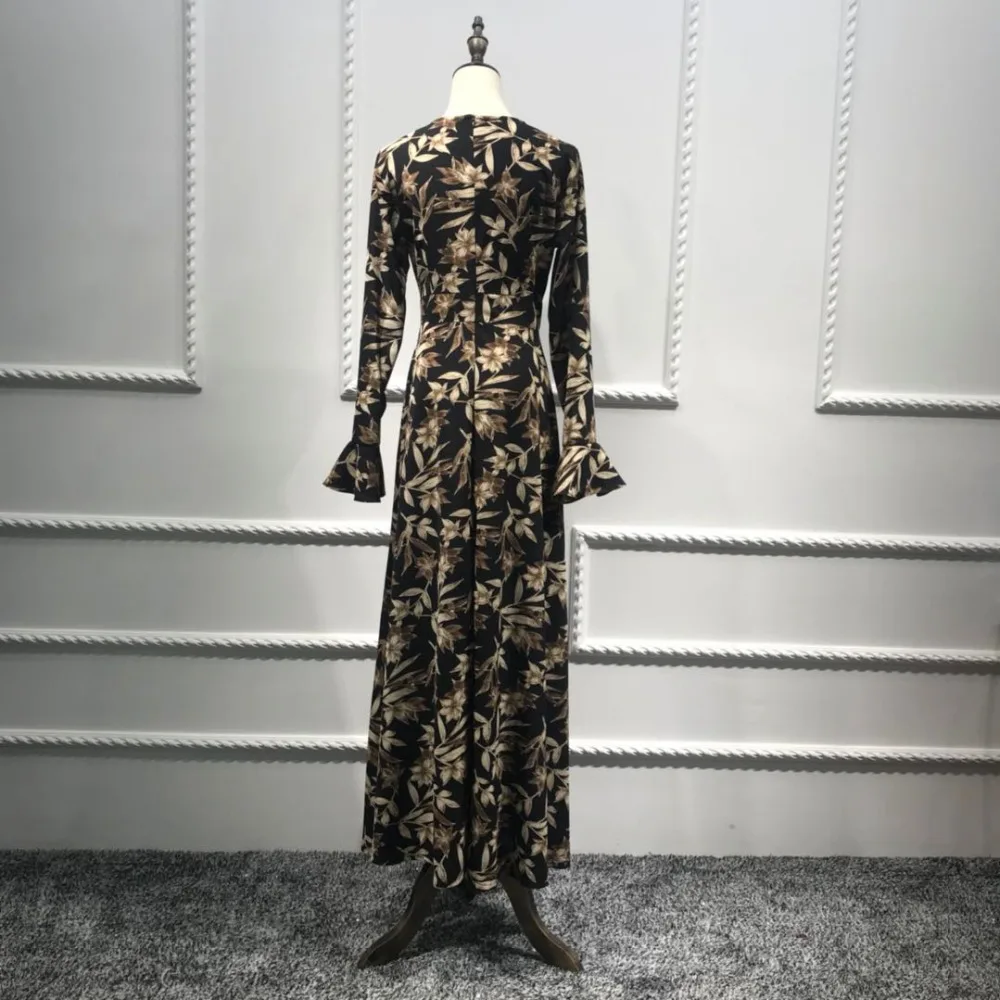 Элегантное платье с цветочным принтом Abaya кардиган расклешенными рукавами мусульманский длинный халат