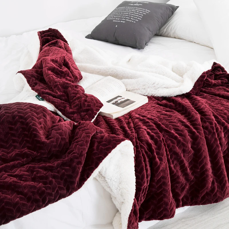 

Double Face Winter Warm Fleece Flannel Sherpa Blanket Faux Fur Mink Throw Bedspread For Single Double Bed Adult Plaid Blankets