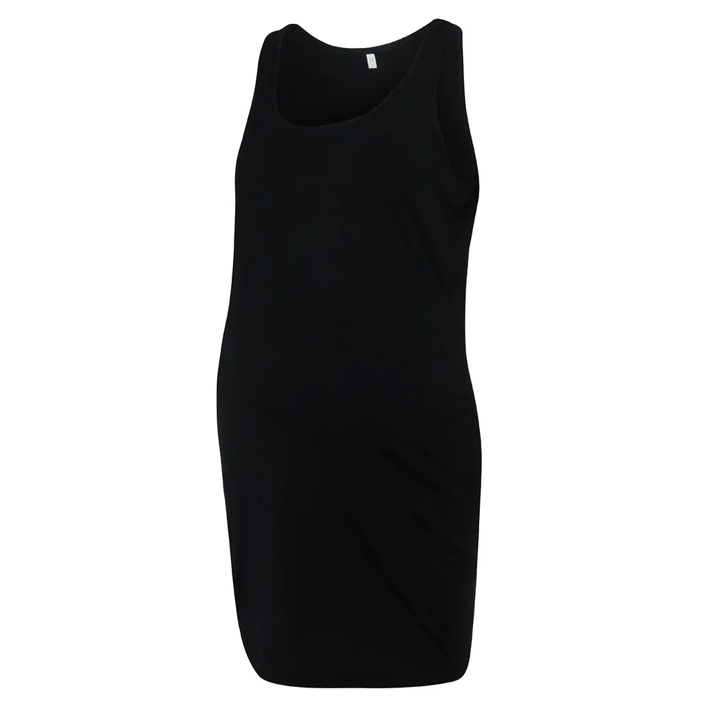 Женское платье для беременных без рукавов с круглым вырезом однотонное