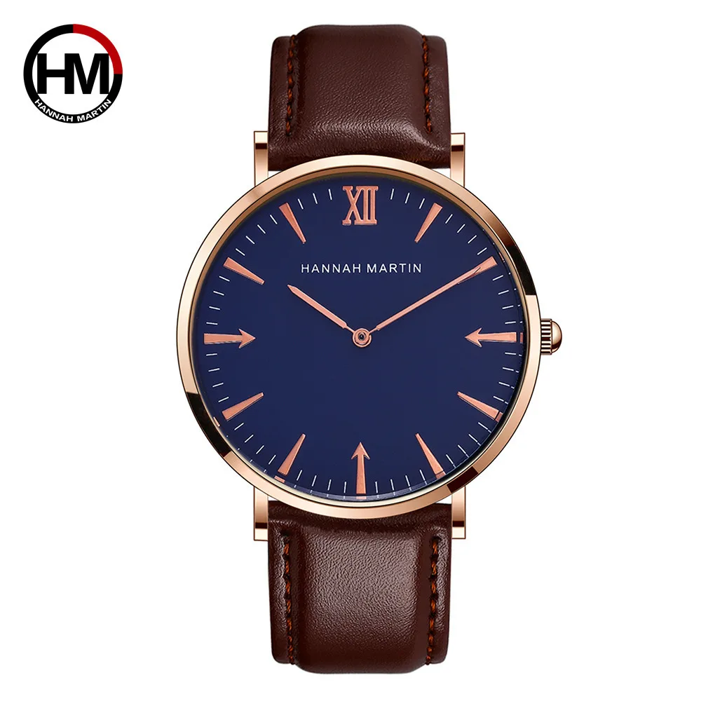 Gold Blue Brown HM модные часы для мужчин 40 мм Горячие Ультра тонкие наручные часы для мужчин s лучший бренд класса люкс кожаный лоскут мужские часы HM ультра тонкие часы для мужчин - Цвет: Gold Blue Brown