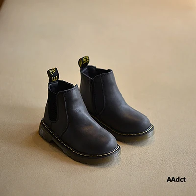 Black cotton inside AAdct/ г.; сезон осень-зима; новые удобные ботинки ручной работы для девочек; Кожаные Ботинки Martin для мальчиков; модные детские ботинки; детская обувь - Цвет: Black cotton inside