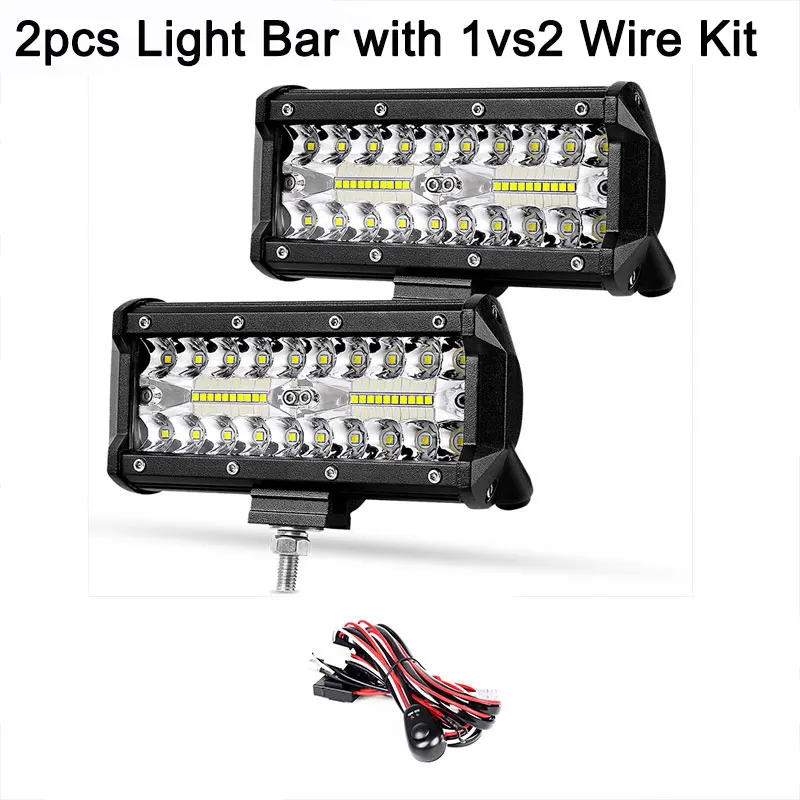 with 1v2 wire kit 7 дюймов трехрядный светодиодный светильник планка фонаря ламповый патрон светильник 12В для ближнего и дальнего света 24V для УАЗ 4x4 трактор Грузовой автомобиль внедорожник ATV Rampe морских прогулок и вождения автомобиля, противотуманные фары - Цвет: with 1v2 wire kit