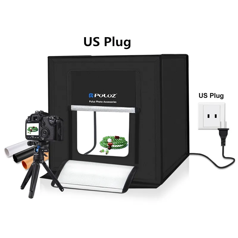 US Plug PULUZ 40*40 см 16inc. мини-фотостудия, коробка-светильник, софтбокс для фотосъемки, светодиодное освещение для фото, студийная съемка, палатка, коробка, комплект, светильник, коробка - Цвет: US Plug