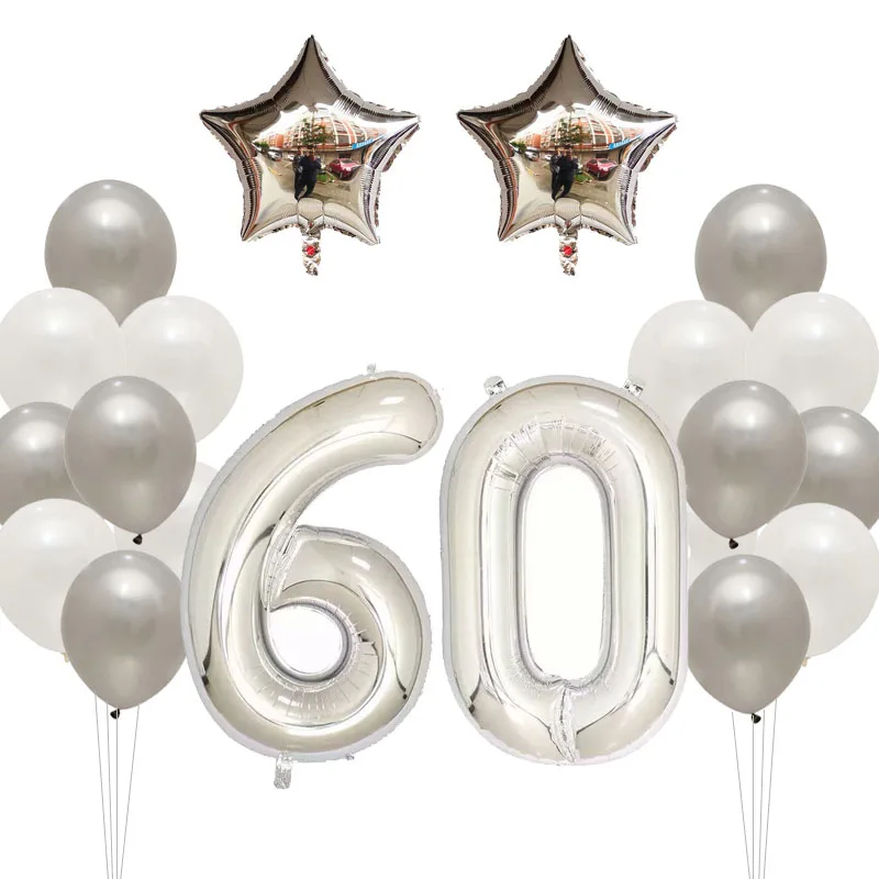 Silver 60 20 шт. 30 дюймов розовые золотые шары из фольги в виде цифр Черный Серебряный Цифровой 18 20 25 30 50 взрослых день рождения латексные шары Декор поставки - Цвет: Silver 60