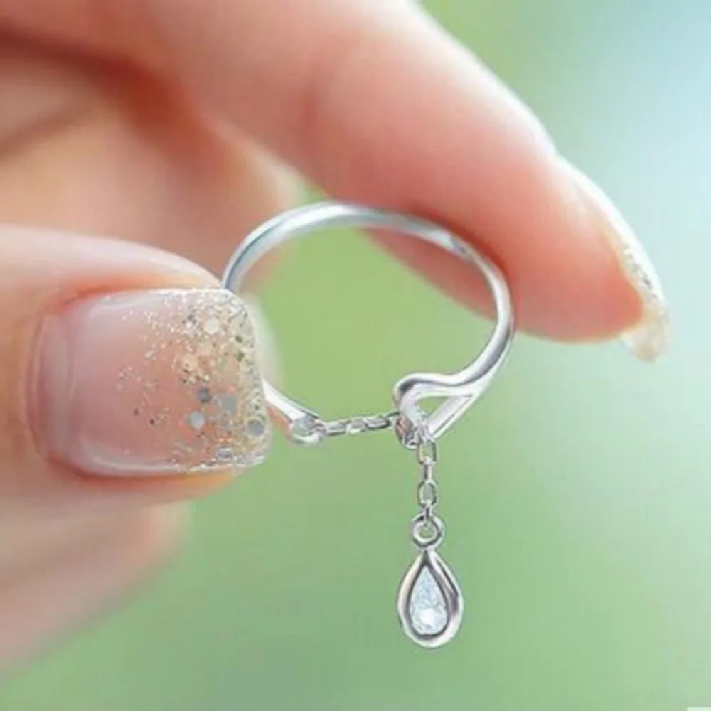 

Fashion Creative Charm Silver Color Water Drop Dangle Shaped Opening Knuckle Ring For Women Jewelry Gift