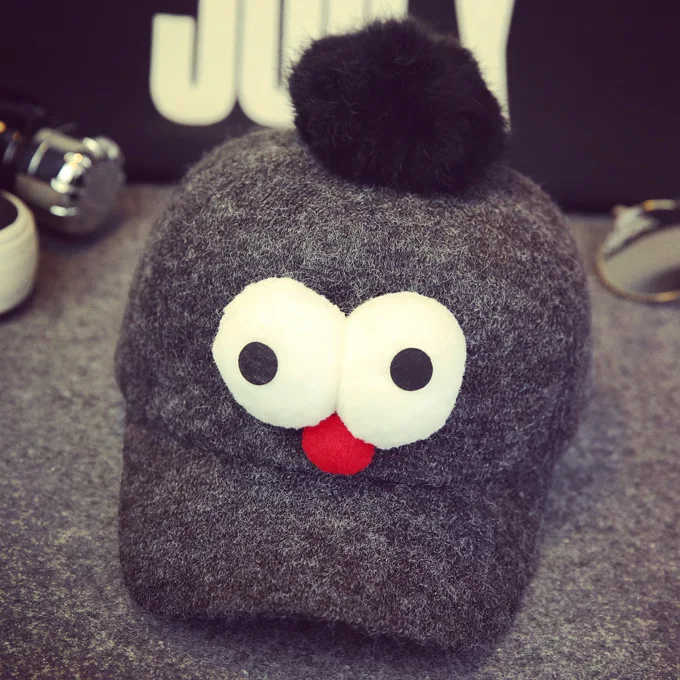

Autumn Winter Lovely Children Eye Hair Ball Baseball Cap Hat Duck Tongue Cute Baby Crothet Hat Baby Bonnet Touca Infantil T