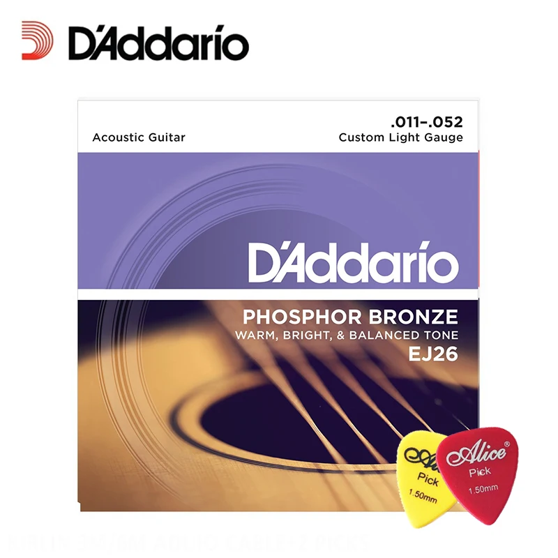 

D'Addario EJ26 Phosphor Bronze Acoustic Guitar Strings, Custom Light, 11-52 Daddario Guitar Strings(With 2pcs picks)