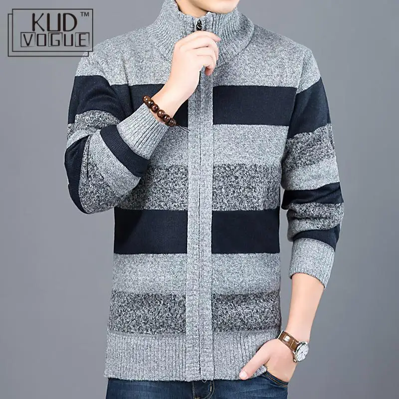 Мужской плотный кардиган Kude облегающие вязаные Джемперы теплая Осенняя