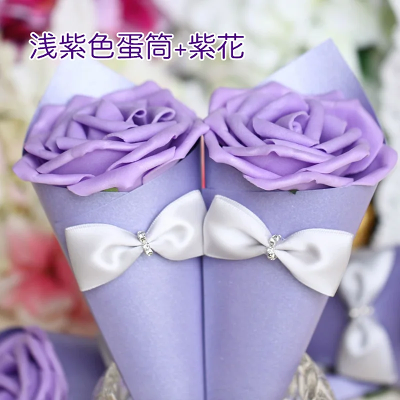 M06 Lilac colour 20 шт./лот, романтическая коробка для конфет с мороженым, тюбик для яиц, розовая коробка для конфет, Подарочная коробка с цветком и бантом, шикарная модная свадебная Декорация - Цвет: M06 Lilac colour