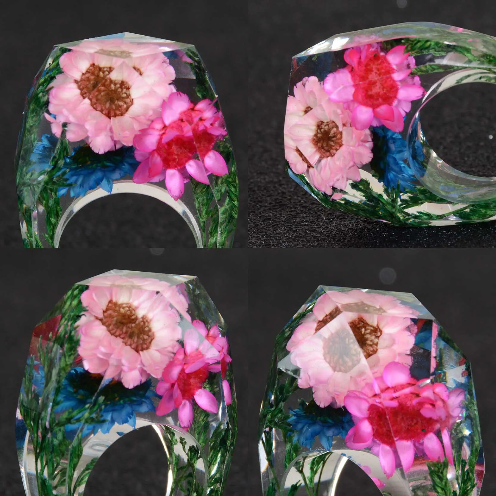 Женское кольцо из смолы с кристаллами и цветными цветами|band ring|resin ringring finger |