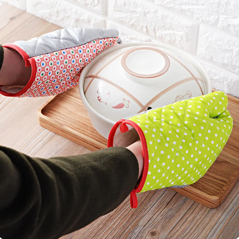 Хлопковые перчатки для духовки термостойкие кухонные утепленные митенки
