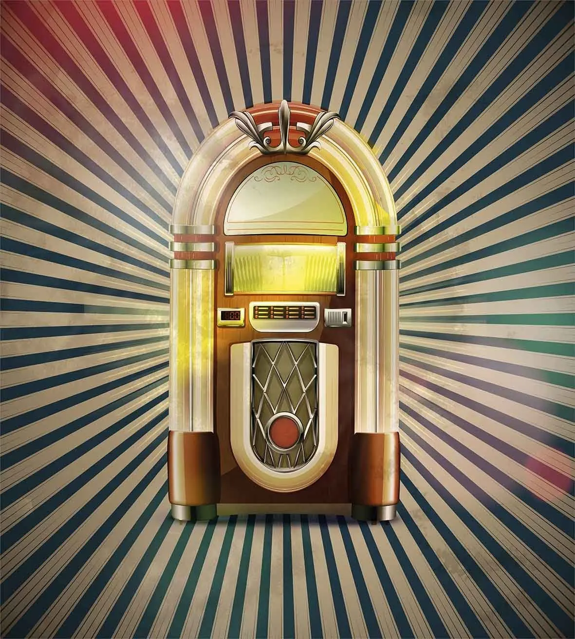 Jukebox Duvet Cover Set Retro Vintage 50s Pin Up Inspired Striped Backdrop Old Music Box 4 Piece Bedding | Дом и сад