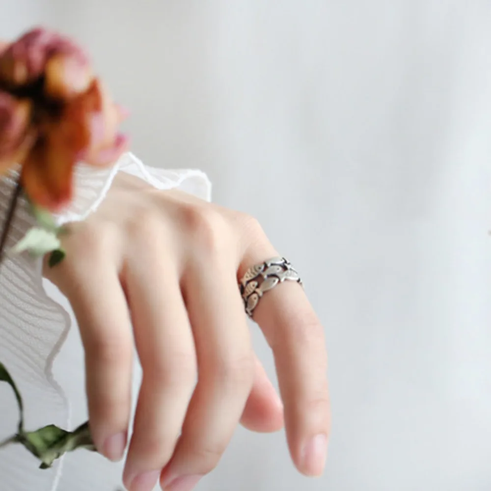 Simple Personality Silver Fish Rings Adjustable Wedding Ring Fashion sterling-silver-jewelry Girls Gift for Women | Украшения и