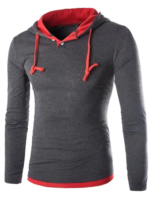 Лето Мужчины Футболки 2016 Новая Мода Топы Тис Капюшоном с длинным Рукавом