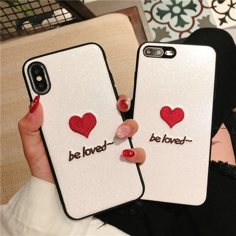 3D вышивка милый чехол для iPhone X XR XS Max Прекрасный Любовь красное сердце крышка 6 6S 7 8