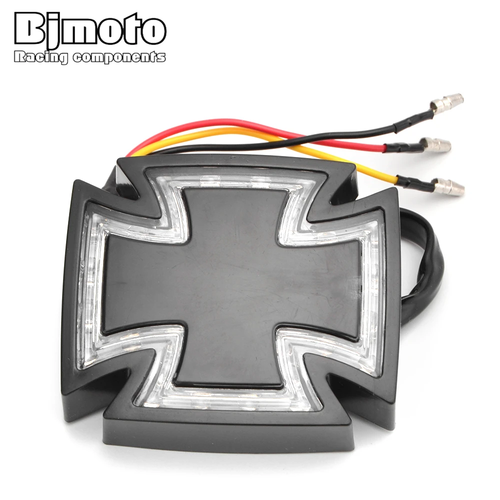 BJMOTO Мотоцикл Chrome Крест 12V 1W светодиодный задний фонарь стоп-сигнал заднего светильник красный свет для Harley Bobber Chopper Dirt Bike ATV Quad