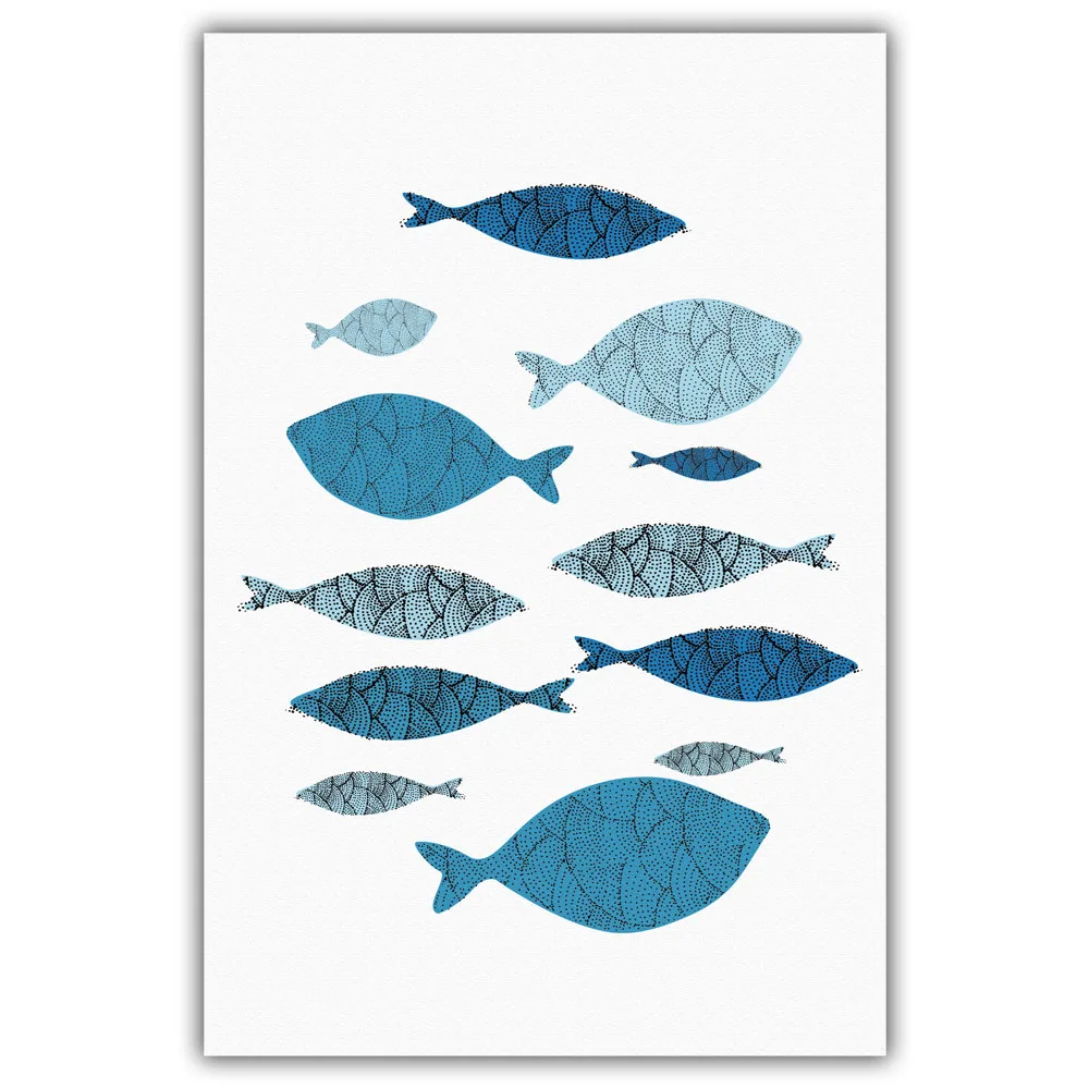 Рыба комиксов океан Абстрактная живопись с изображением морских рыб и синих
