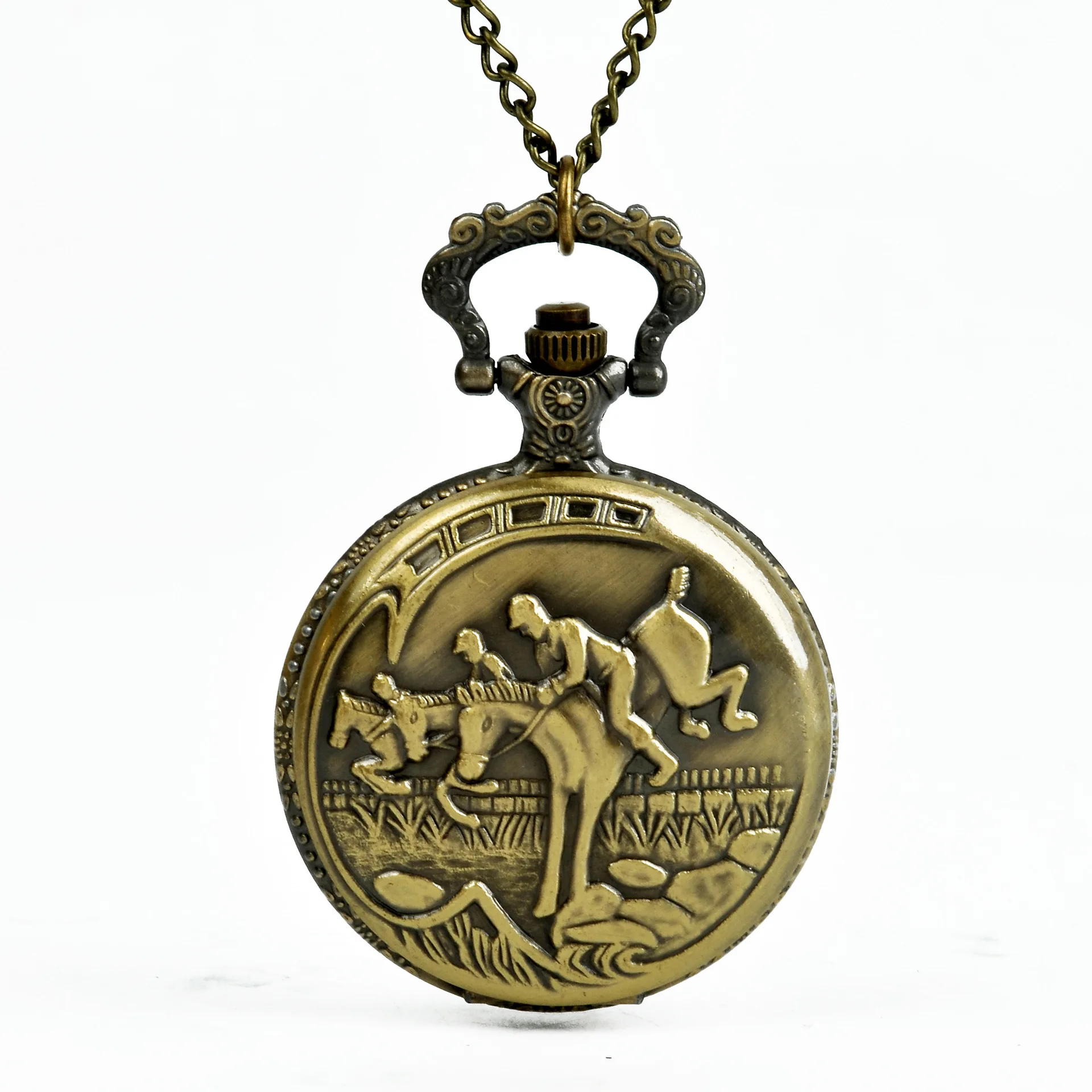 Fashion Vintage Unisex Quartz Pocket Watch Alloy Running Horse Necklace Pendant Men Women Chain Clock Gifts | Наручные часы