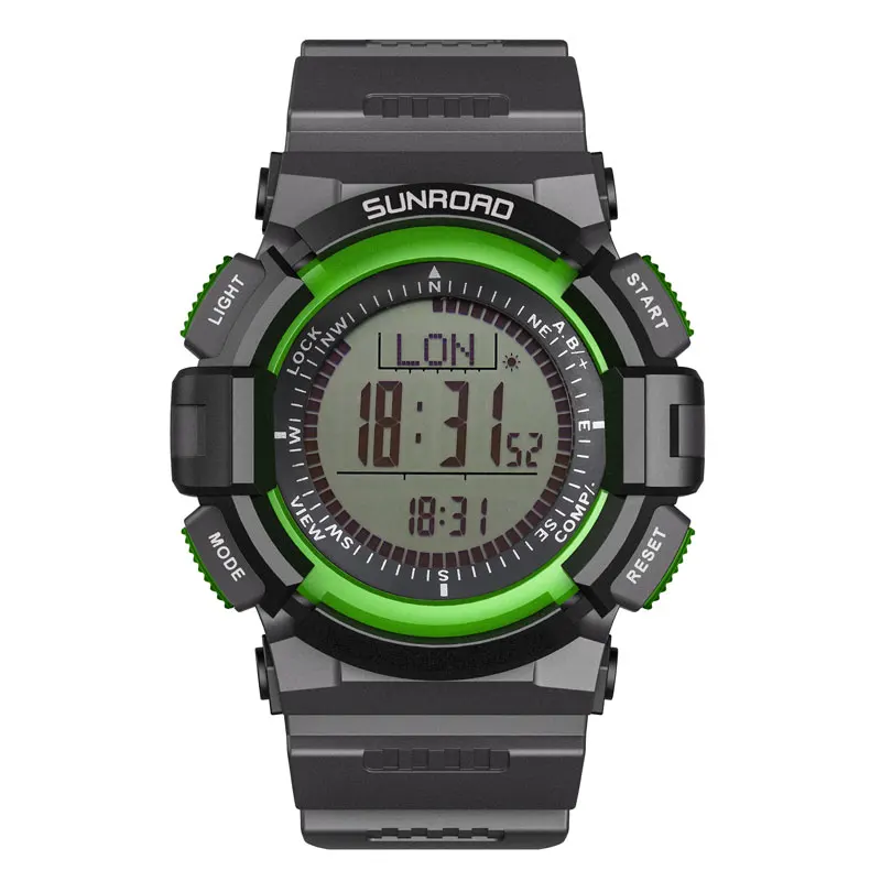 

SUNROAD Men's Sports Digital Watches-Compass Barometer Altimeter Pedometer Green Clock Relogio Digital Wristwatches