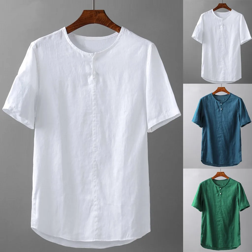 Мужская удобная летняя одежда из чистого хлопка и конопли с коротким рукавом