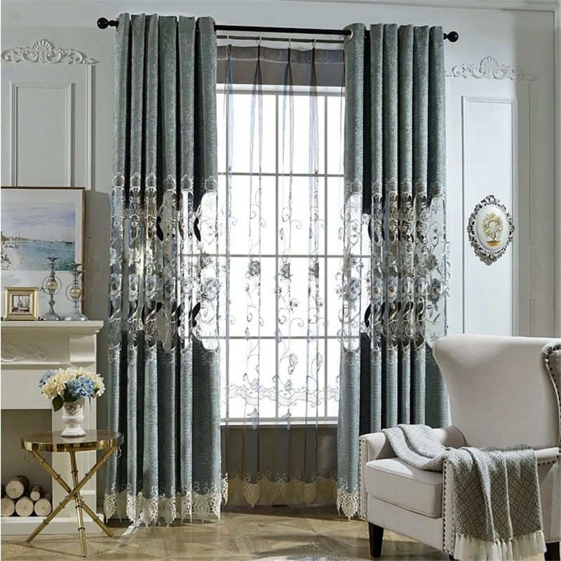 Blue European luxury custom embroidery villa curtains for Living Room low-key classic Bedroom/Study | Дом и сад