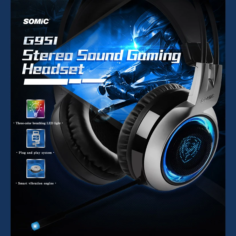 Топ предложения SOMIC G951 Оригинальный игровой наушники глубокий бас стерео звук USB