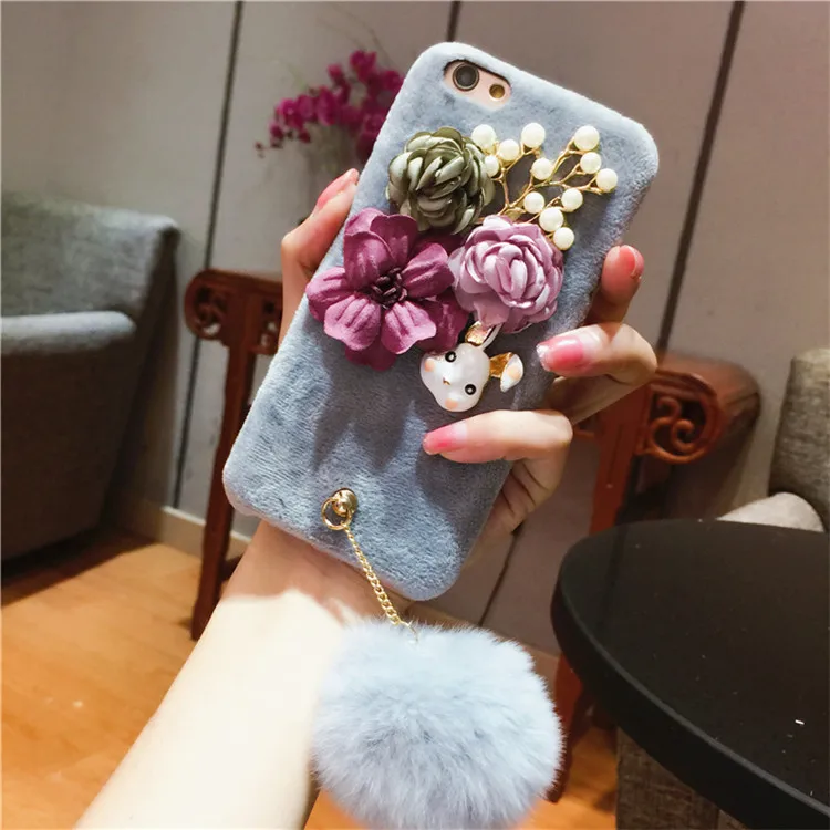 LaMaDiaa теплый плюшевый Меховой чехол для iPhone 11 Pro MAX 6 6s 7 8 Plus милый девчачий цветок мягкий чехол на заднюю панель телефона для iPhone X XR Xs Max - Цвет: 1