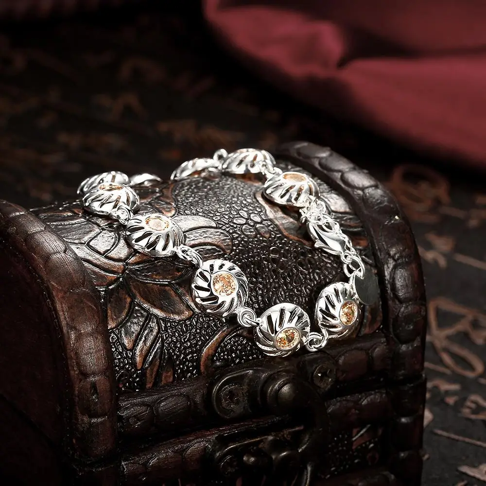 One Piece free Shipping 100% 925 Sterling Silver Round Champagne Cubic Zircon Bracelets Wedding Engagement Bangles | Украшения и