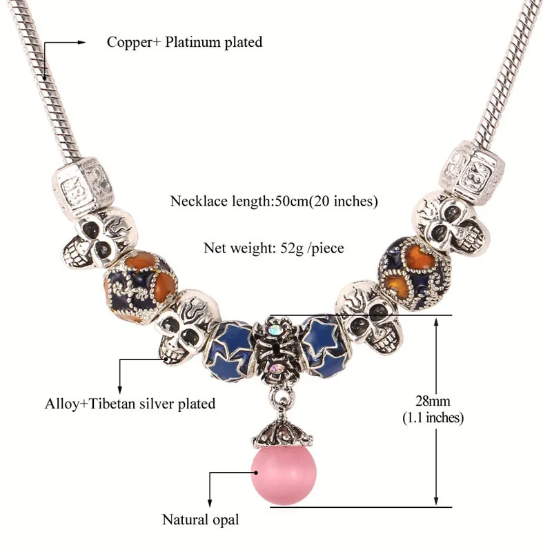 U7 Тибетский Серебряный Шармы Скелет Бусы Ожерелье Натуральный Камень Опал Кулон