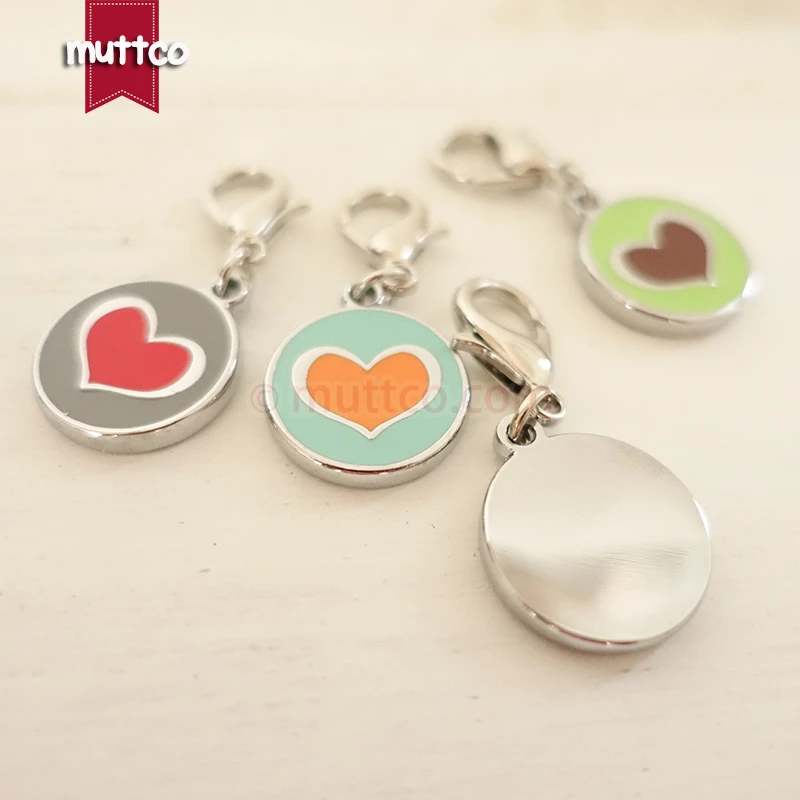 100pcs/lot 20mm cute heart shape print 2colour dog tag id tags for pets metal round name collar blank engrave charm | Дом и сад
