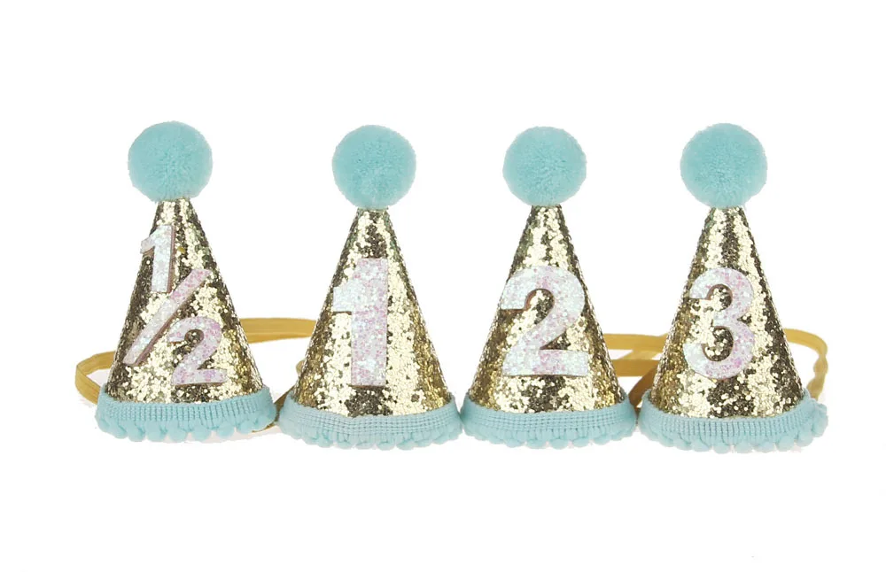 1 шт. Baby Shower украшения торта шапки милые блестящие 1/2/3 для мальчиков и девочек, на день рождения головные уборы реквизит для фото вечеринок детские шапки с помпонами