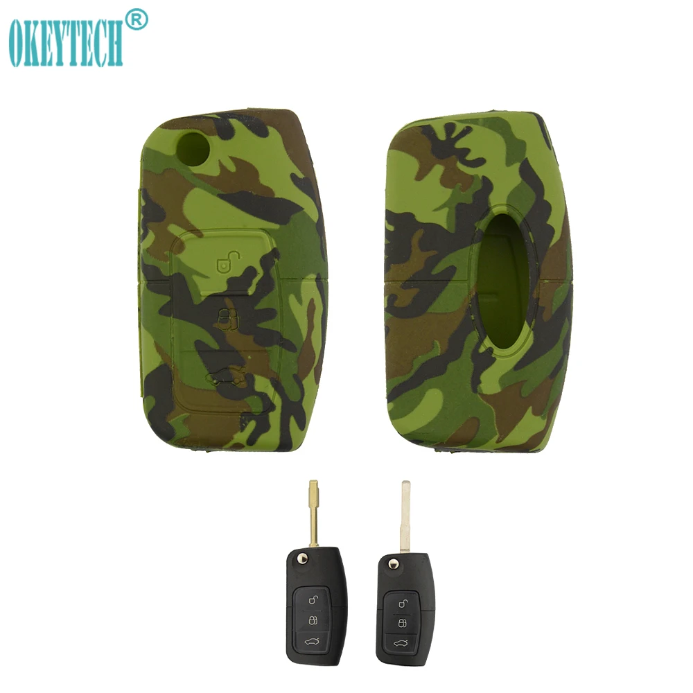 OkeyTech 3 кнопки Мягкие силиконовые флип-чехлы Чехол для ключа Ford Fiesta Focus Mondeo Ecosport Kuga