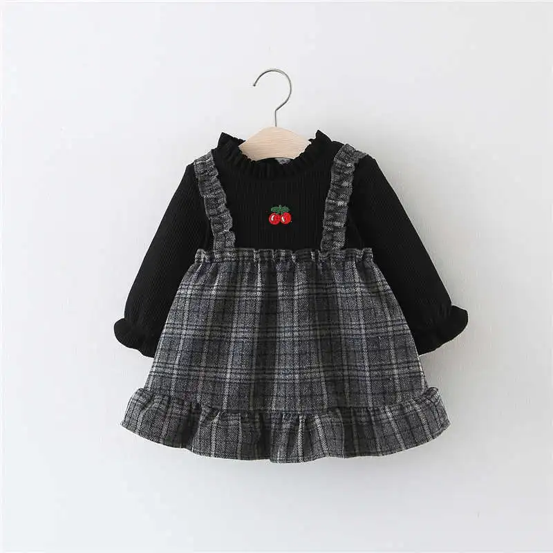 BibiCola 2019 New Arrival Ball Gown Lovely Cheery Front Plaid Casual Long Sleeve Plus Velvet Thicken Cotton Toddler Girls Dress | Детская