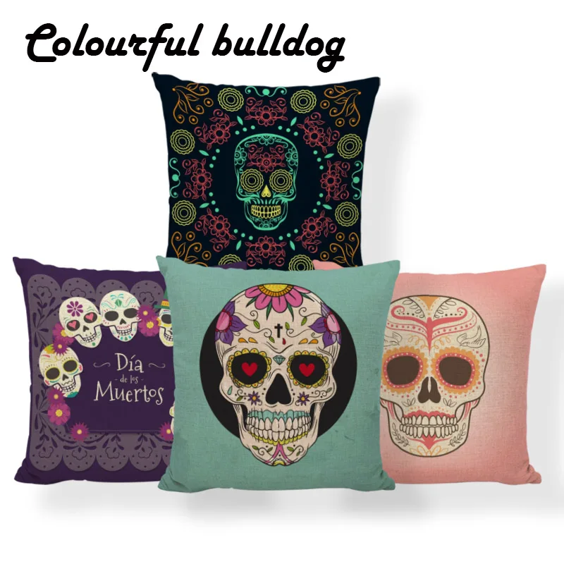Sugar Skull Подушка с цветами хэллоуинская страшилка Подушка колдовство синий средний век современный подарок для общежития подушка 45X45 см льняная теплая