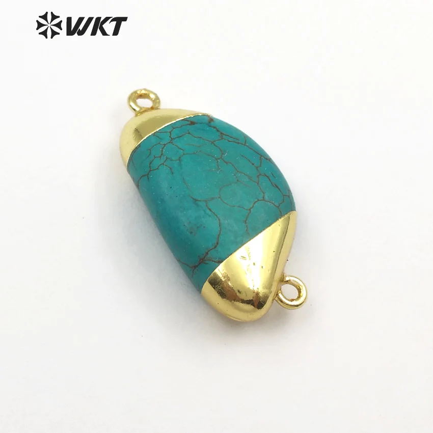 WT C266 натуральный камень Howlite с золотым кулоном двойной золотой соединитель в