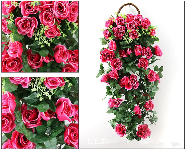 Rose red Искусственный шелк роза настенный цветок лоза для дома гостиной балкон настенный искусственный цветок для свадьбы стены DIY Романтический матч - Цвет: Rose red