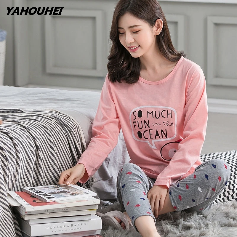 so much pink Женские пижамные комплекты, осенне-зимние пижамы, женские пижамы, хлопковые пижамы с рисунком коровы для девочек, пижамные комплекты с принтом, женские пижамы с длинным рукавом - Цвет: so much pink